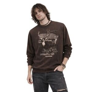 VTG 90s Grunge Covington Mens Graphic Sweatshirt Brown Whitetail Deer Print XXL